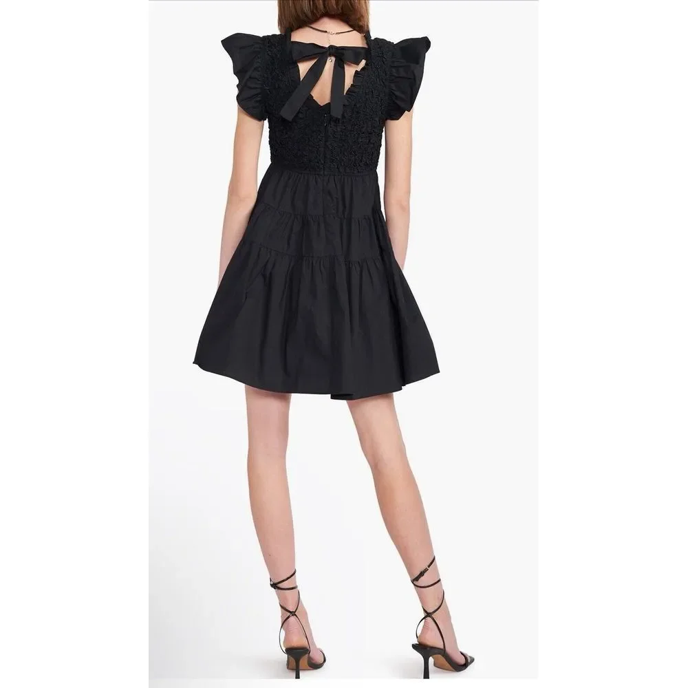 en saison Black Matisse Flutter Women Dresses Smocked Size Medium Stretchy - Picture 2 of 8